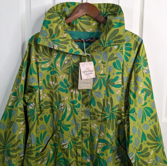 NEW Gudrun Sjoden Kaprifol Coat Jacket Large Leaf Print Funnel Neck Lagenlook - Picture 4 of 15